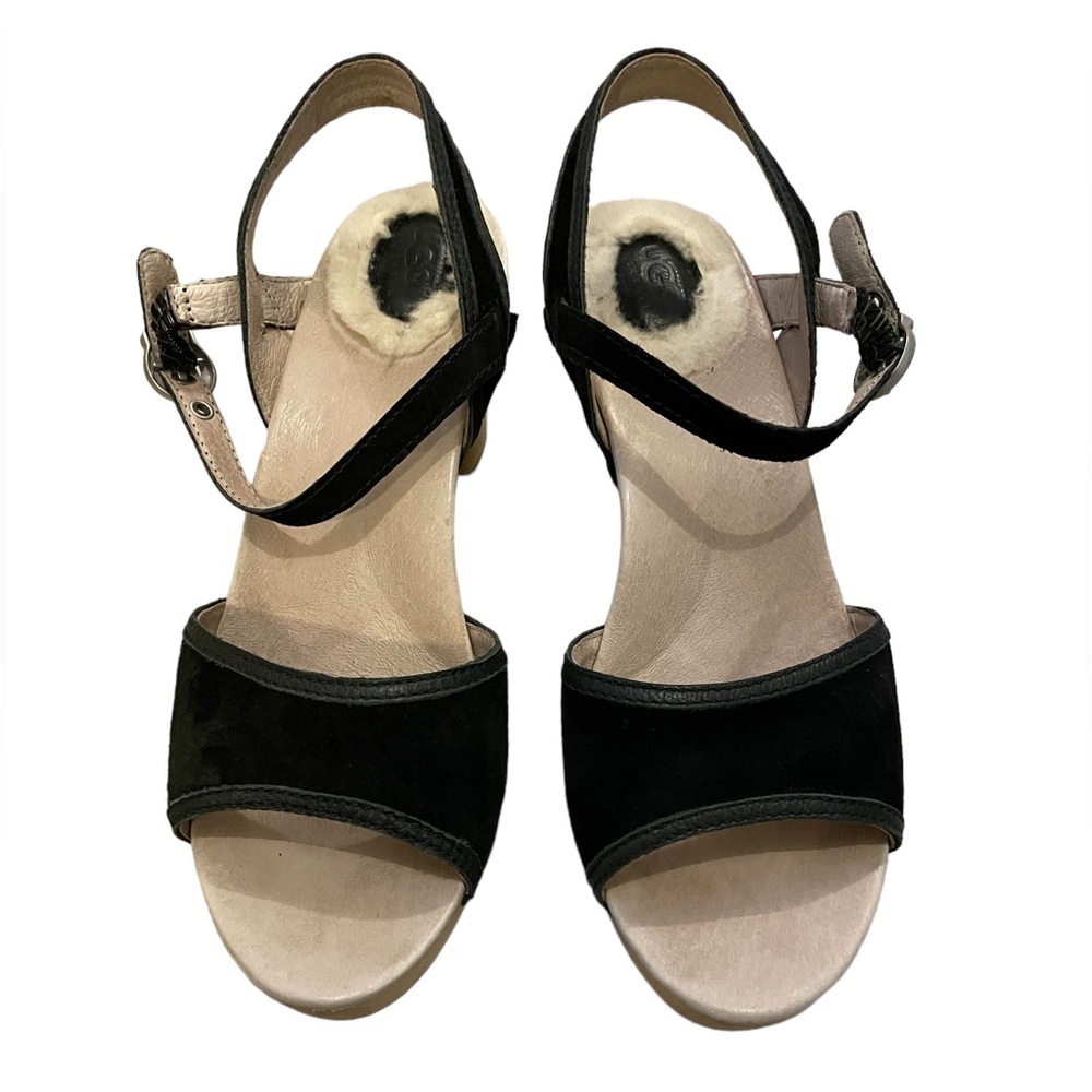 Ugg Black Suede Heeled Clogs. Size 8.
